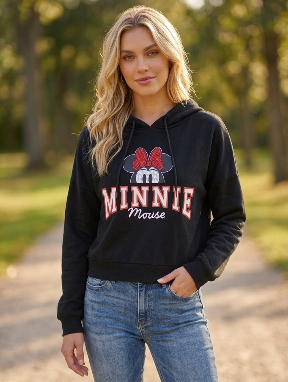 Disney Minnie Mouse Black Graphic Hoodie Sweater